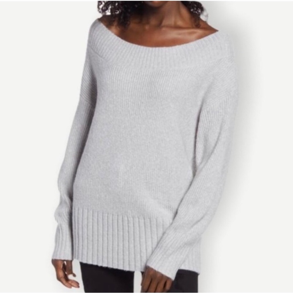 NEW Chelsea 28 Light Grey Heather ribbed Off the Shoulder Oversized Sweater